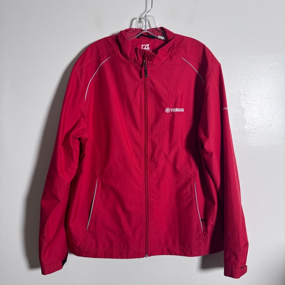 Cutter & Buck Windbreaker Jacket Mens Large Red Solid Yamaha WeatherTec Zip